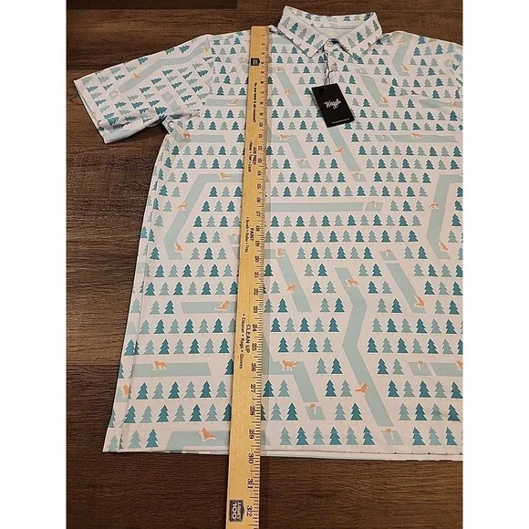 Waggle Fox Holes Polo Shirt Mens XL White Green Fox Print Performance Stretch - Picture 3 of 4